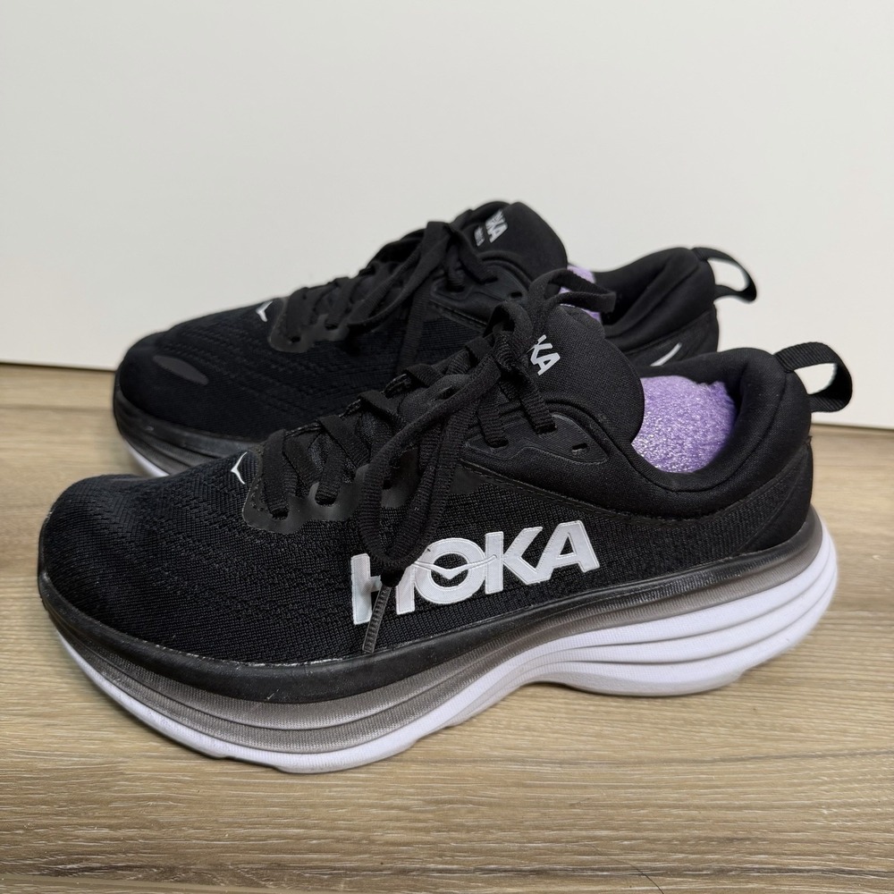 Hoka One One Womens Bondi 8 1127952 BWHT Black Running Shoes Sneakers Size 7.5 B